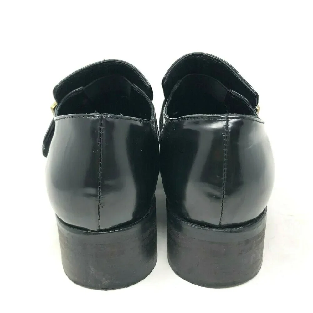 Vintage Black Patent Leather Loafers Women's 6 Chunky Heel Punk Retro 90s Eden‎